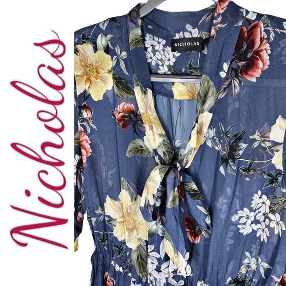 NWT NICHOLAS 100% Silk Floral Ruffled Mini Dress, Size 8 - Picture 6 of 12